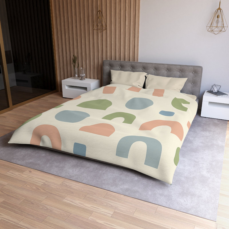 Microfiber Duvet Cover Boho Style, Design 81, Queen Duvet Cover, Cream