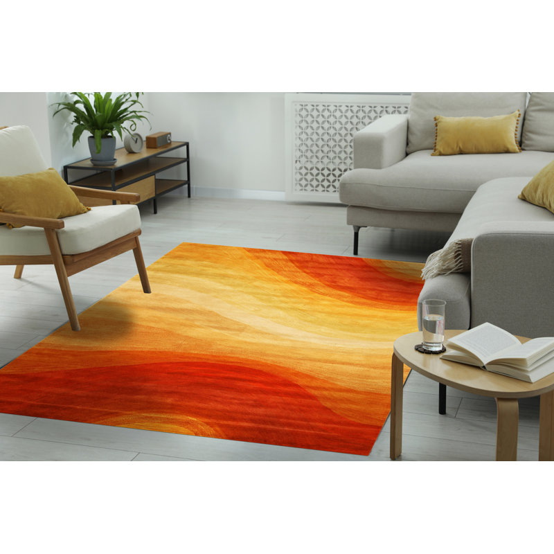 Tapis orange classique en laine touffeté à la main, Rectangle 7 pi 9 po x 9 pi 9 po