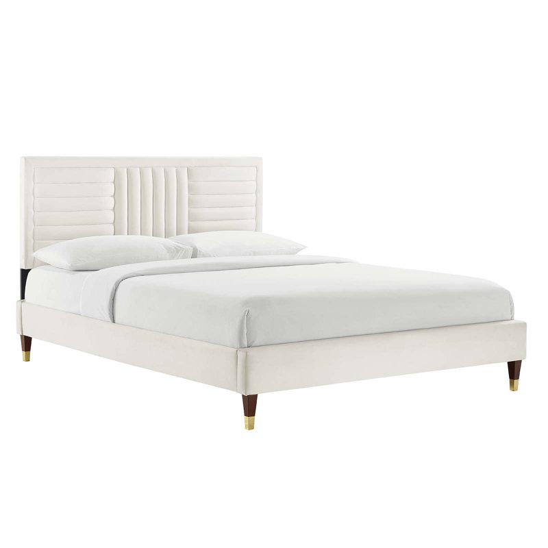 Modway Sofia Channel Tufted Performance Velvet Platform Bed, White, King