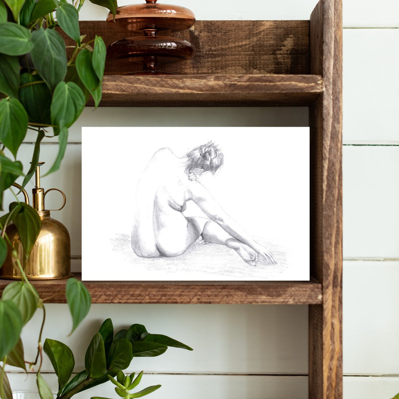 Graceful Seated Nude Delicate Elegant Abstract Wall Art Print 1 Piece Wrapped Canvas Wall Art, 30.48cm H x 45.72cm W