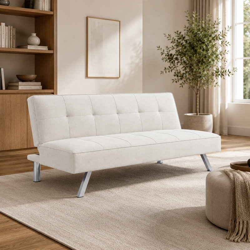 Le canapé pliant en tissu multifonctionnel beige du salon peut être transformé de manière flexible en un lit, ce qui en fait un meuble à double usage pour les petites maisons
