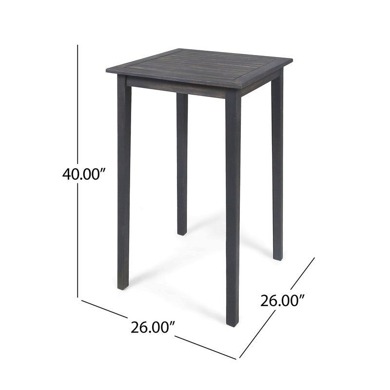 Table de bar d'extérieur carrée en bois d'acacia minimaliste, Gris