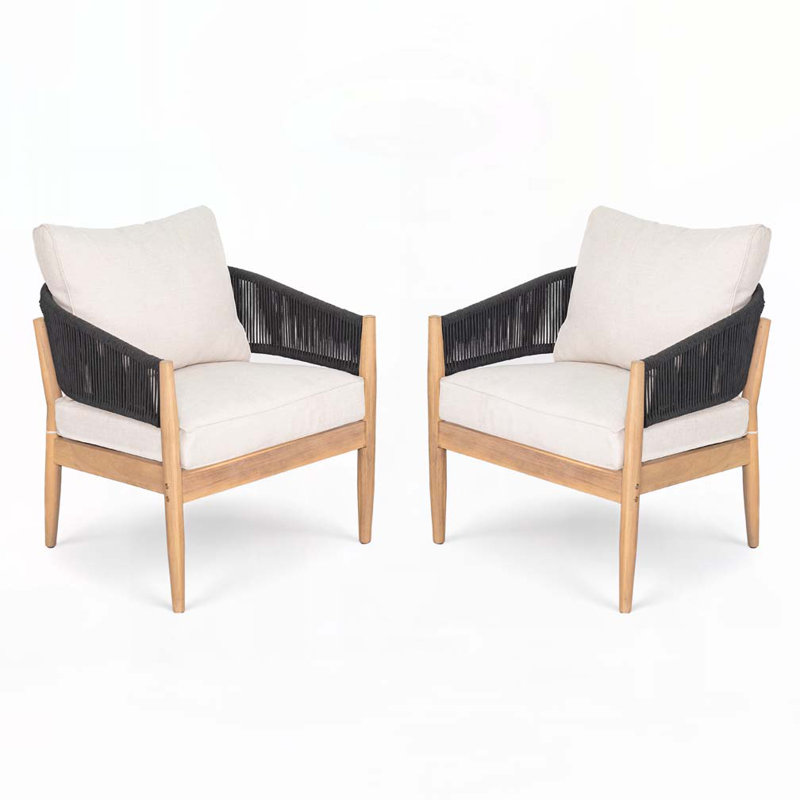 Fauteuil club d'extérieur en bois d'acacia, Noir/naturel