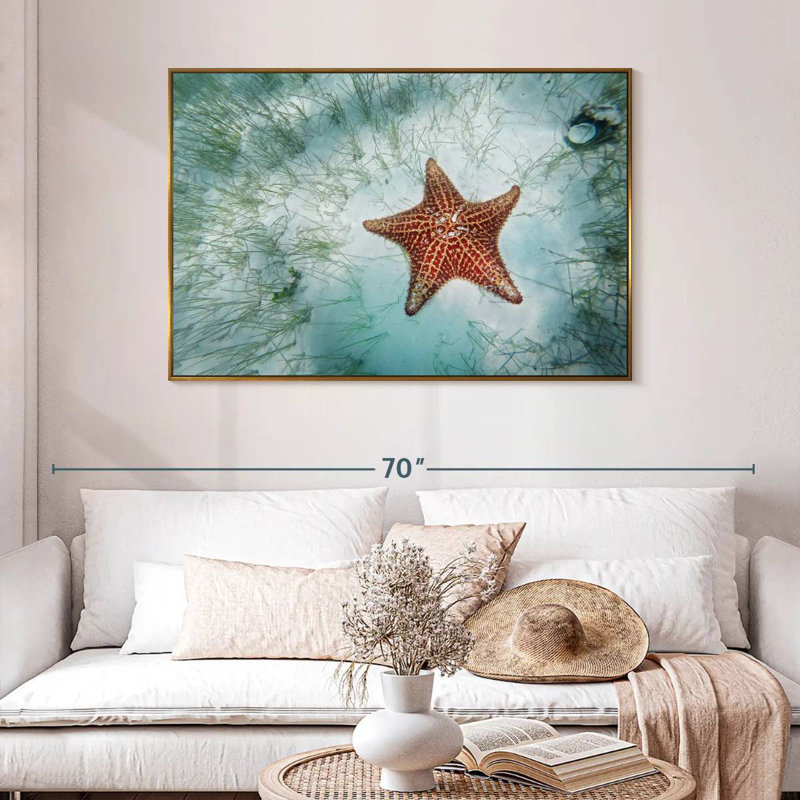 Étoile de mer peu profonde, 46 po x 31 po, Cadre flottant doré