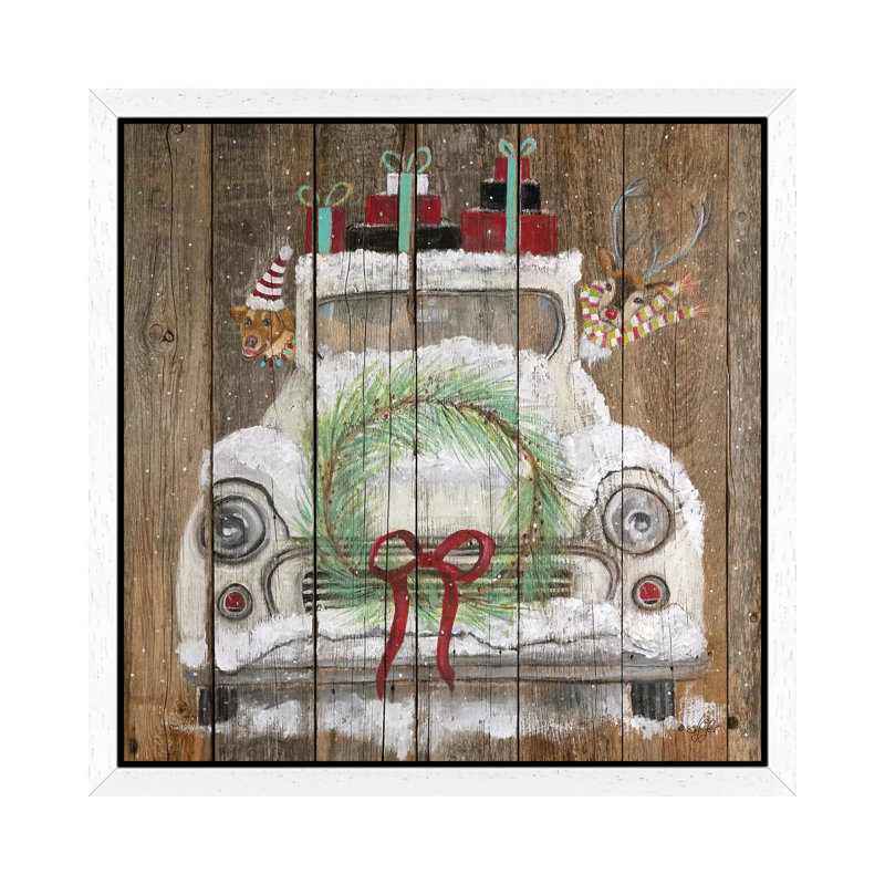 Christmas Truck by Diane Fifer - Painting on Canvas, 66.04 cm H x 66.04 cm W, White Framed