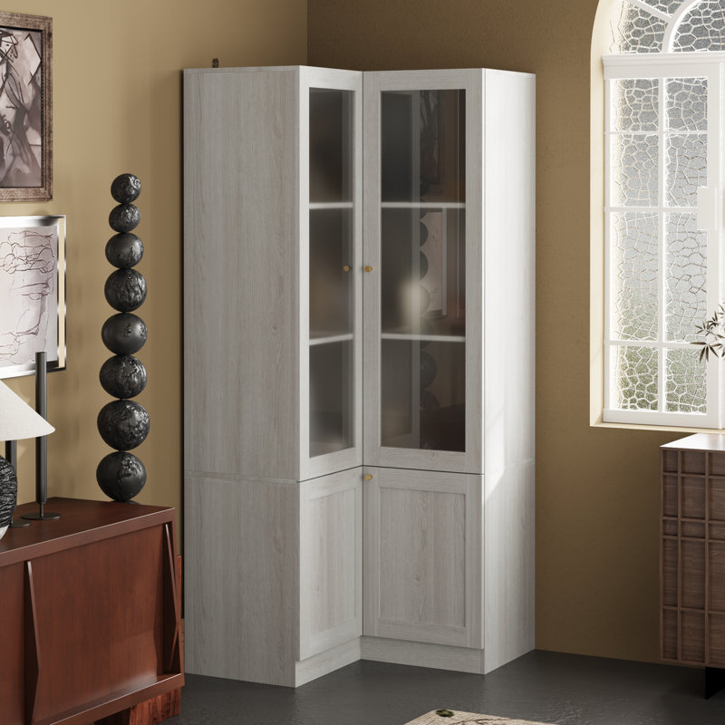 Elegant Corner China Cabinet With Shelves And Frosted Glass Doors – Space-Saving Display Solution