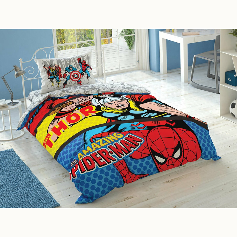 Ensemble de housse de couette 100% coton bleu / rouge / jaune 3 pièces