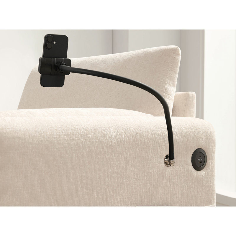Chenille Armchair With Ottoman, Beige