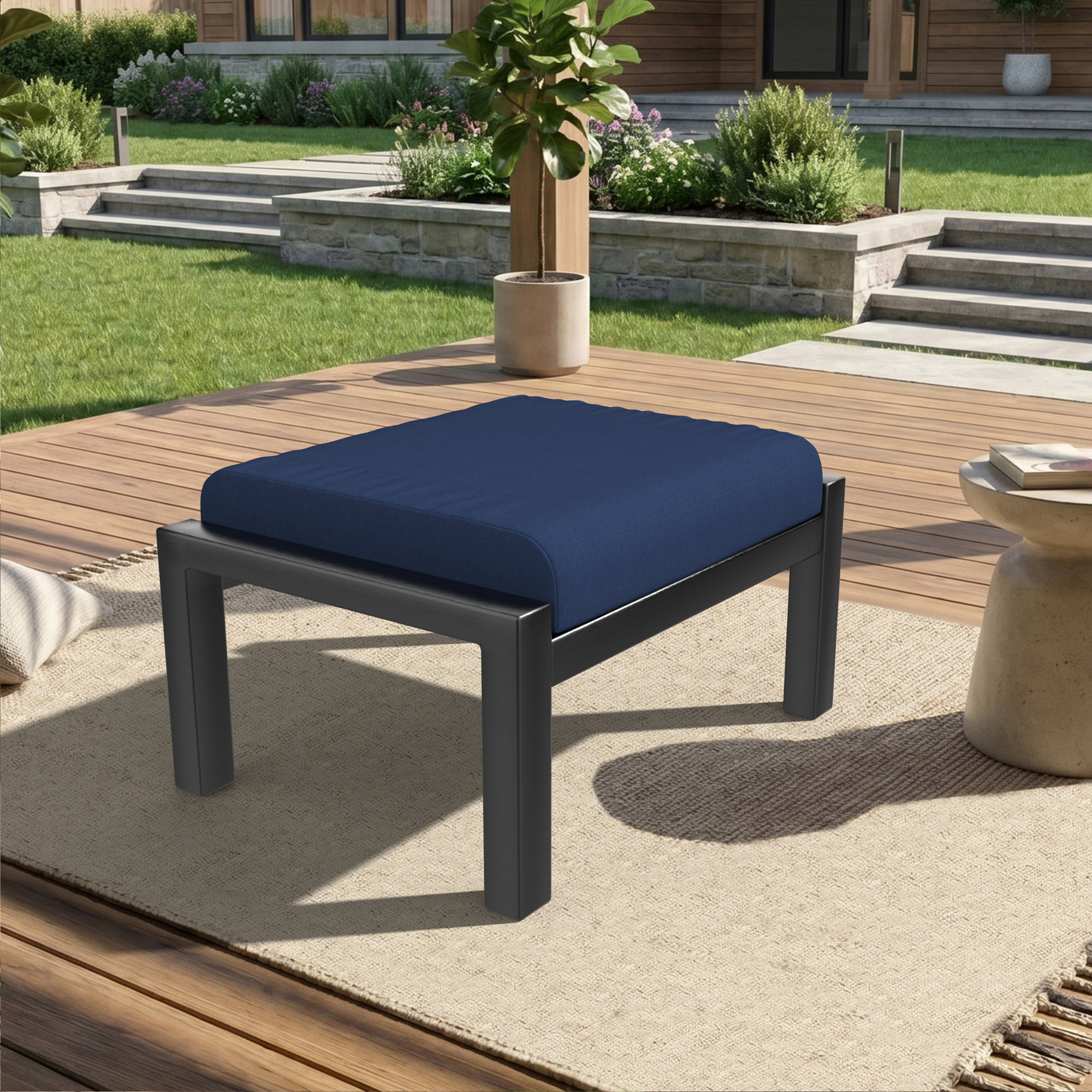 Sunbrella Outdoor Ottoman Cushion, Canvas Navy Sunbrella® Canvas, 4" H x 22" W x 20" D