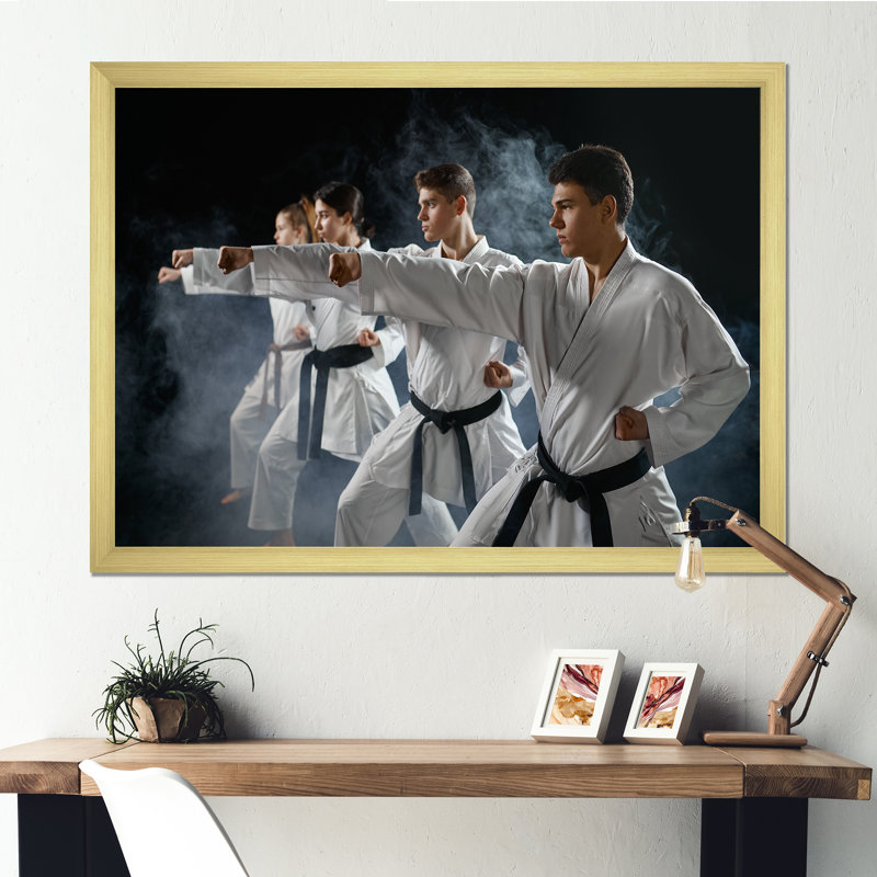 " Martial Arts Fight Training Studio I ", Gold Single Picture Framed, 16" H x 32" W x 1" D