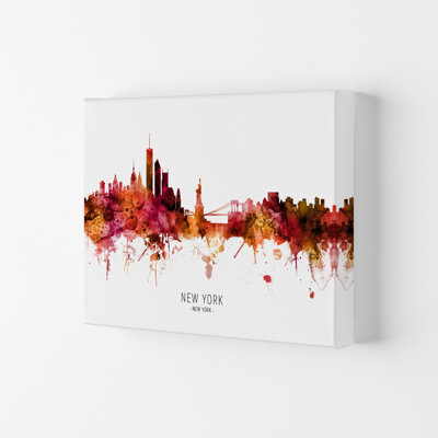 New York Skyline Red City Name by Michael Tompsett - Print