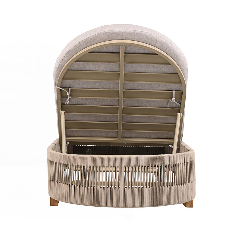 Ensemble de 2 chaises longues d'extérieur non rembourrées réglables pour patio, Teck / beige, 2
