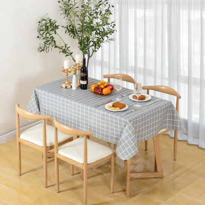 Waterproof Rectangle Checkered Vinyl Tablecloth with Flannel Backing,52" X 70" Grey
