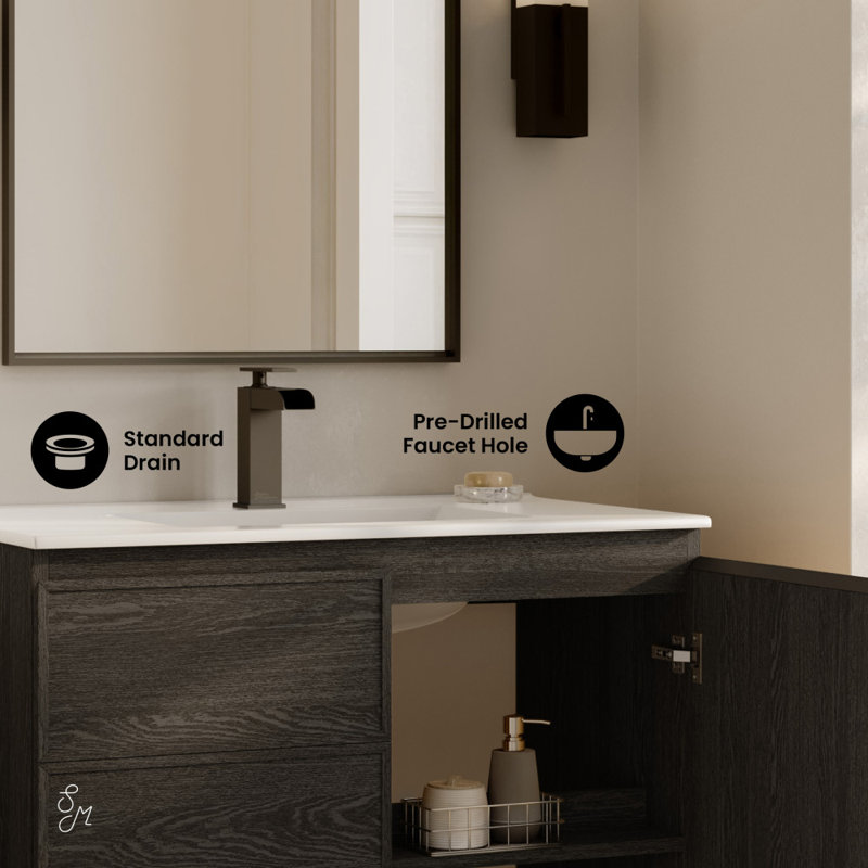 St. Tropez 36" Freestanding Bathroom Vanity With Sink Top, Black, Single, White