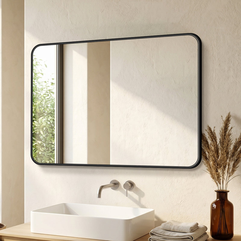 Miroir de salle de bain moderne avec cadre noir, miroir de meuble-lavabo mural avec verre incassable, plusieurs tailles