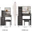 Table de coiffeuse noire avec tabouret rembourré et miroir coulissant, rangement multicouche pour les petits espaces, siège compact de conception ultramoderne, très grand espace de chambre confinée à couches multiples-120661147