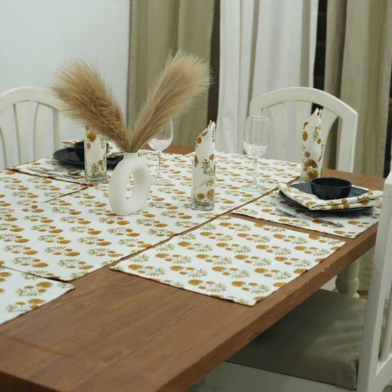 Red Barrel Studio® 16X70 Eco-friendly table runner, Dining table decor, Rishi, Mustard, 11" Rectangle