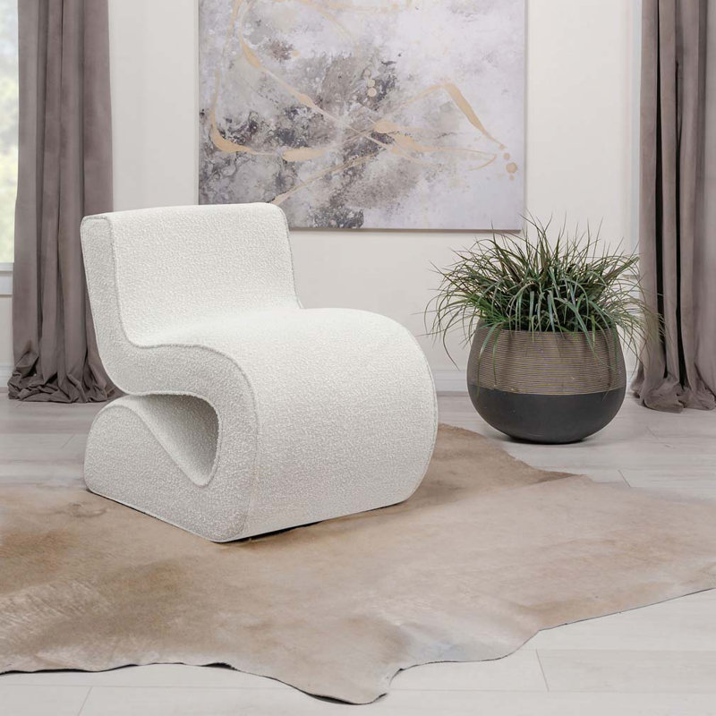 Chaise courbée sans accoudoirs Boucle, Crème, crème