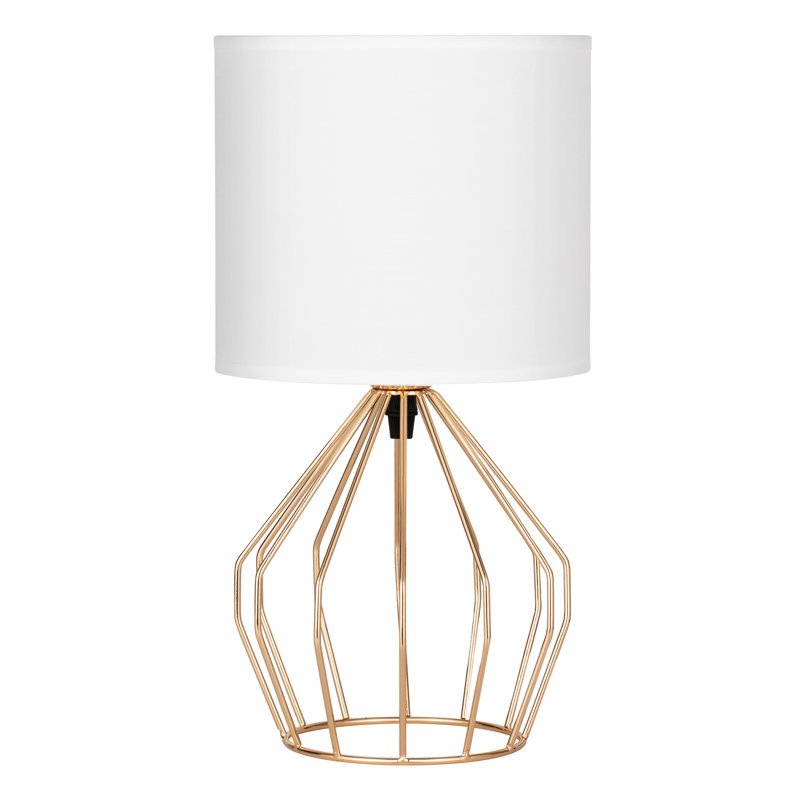 Table Desk Lamp with fabric lamp shade & Wire Geometric Base, Golden, White