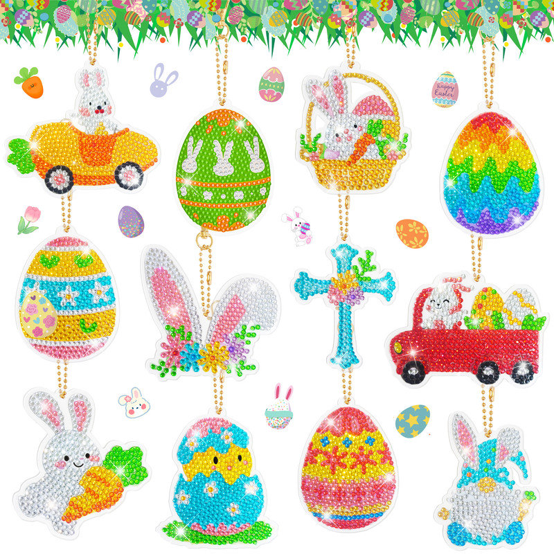 44pcs Easter Eggs Diamond Painting Keychain