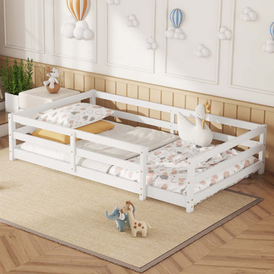 Floor Bed, Montessori Floor Bed with Fence,Wood Montessori Floor Bed
