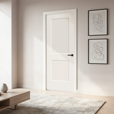 (Avec serrure et trous de charnières) Porte intérieure moulée à 2 panneaux en bois