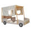 Lit double en bois pour enfants en forme de voiture avec coussin, toile de plafond et lumières DEL - Naturel
