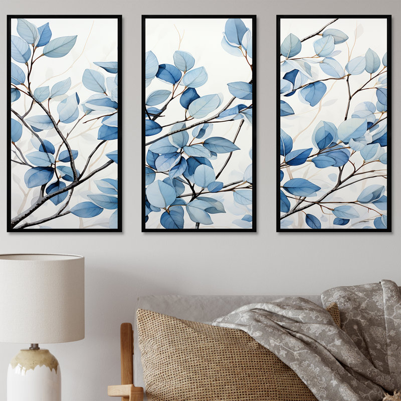 Orrington - feuilles, ensemble d'art sur toile, Cadre flottant noir, H 32 po x l 48 po x P 1 po