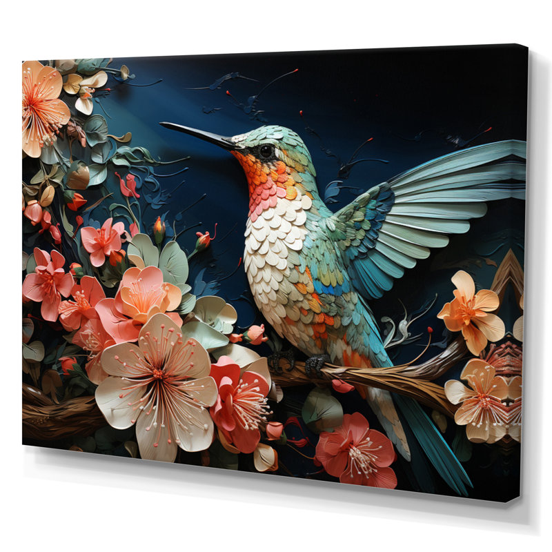 Teal Pink Hummingbird Harmony - Animals Canvas Wall Art, Toile tendue, H 12 po x l 20 po x P 1 po