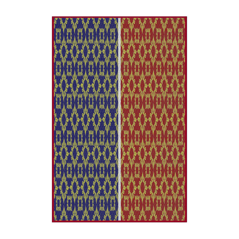 Tapis rouge/bleu/jaune tissé à la machine, Rectangle 8 pi x 10 pi