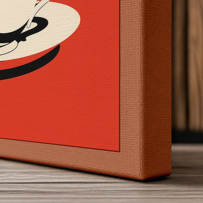 Retro Coffee Cup Mid-Century - Wrapped Canvas, 24x16 - 61.0 x 40.6 cm, Terracotta Border