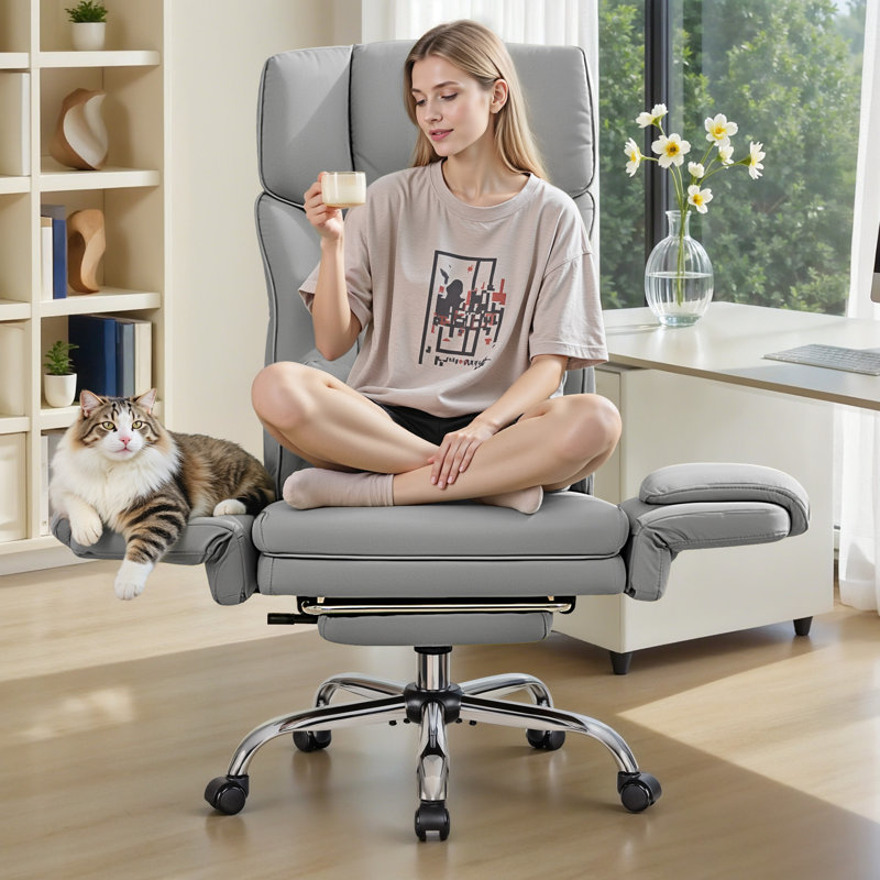 Chaise de bureau ergonomique inclinable à haut dossier avec dossier et repose-pieds réglables, Gris