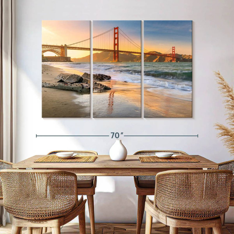 Coucher de soleil au pont Golden Gate, H 42 po x l 65 po