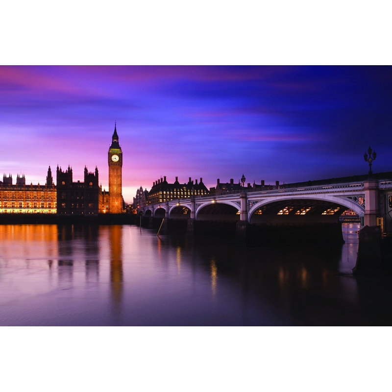 London View over the Thames Westminster Bridge - reproduction de photo sur papier, H 24 po x l 36 po x P 0,1 po