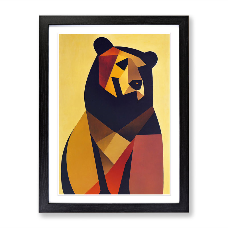 Lone Bear Abstract - Single Picture Frame Print, 64cm H x 46cm W x 2cm D, Black