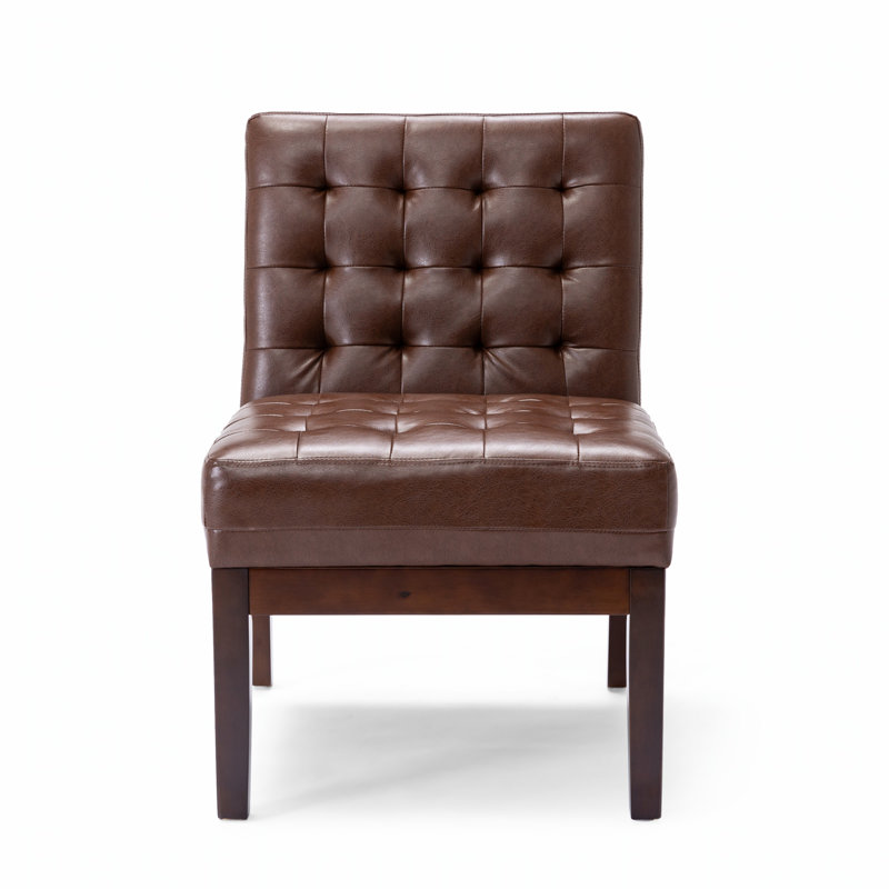 Alejandro Upholstered Accent Chair STRAIGHT CHAIR CONTEMPORARY CHAIR Upholstered CHAIR WOODEN CHAIR, Dark Brown Faux Leather