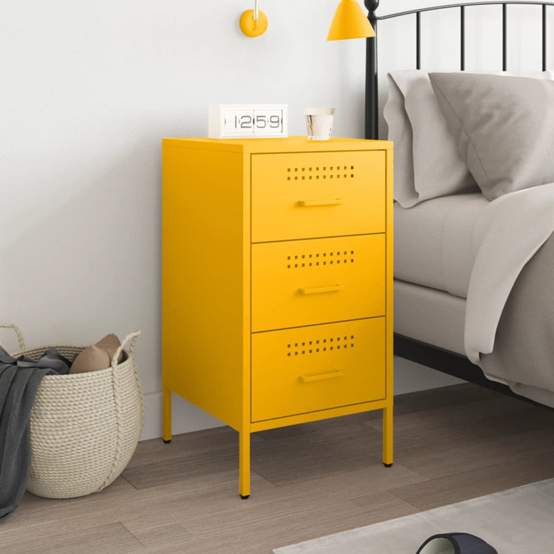 Bedside Cabinet 36x39x68 cm Steel, Mustard Yellow