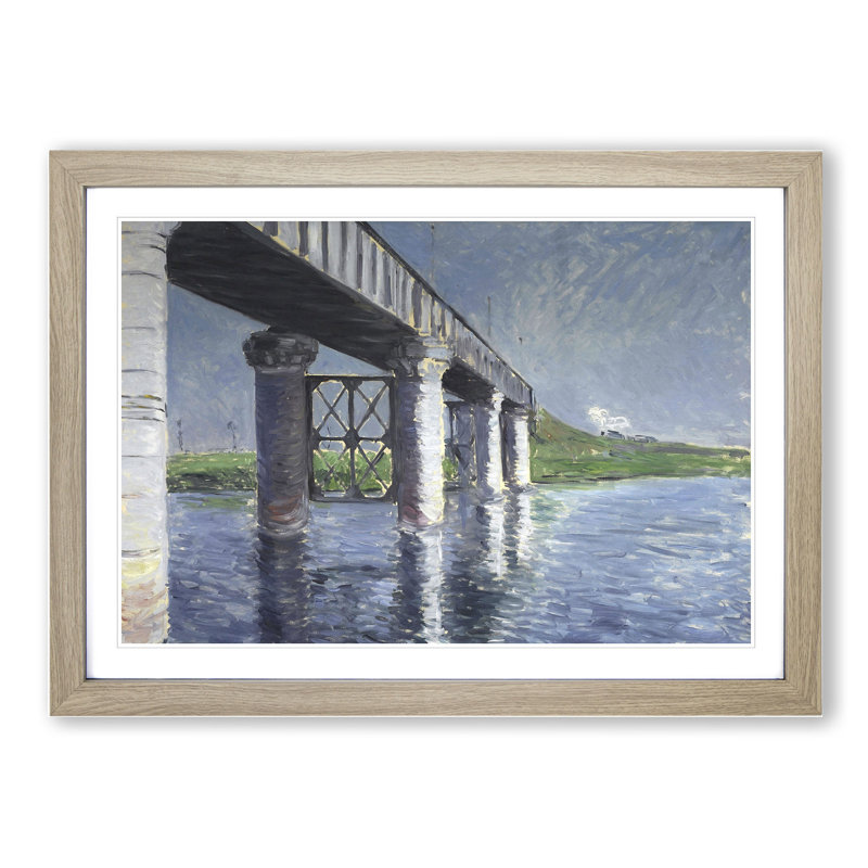 The Seine and the Railroad Bridge by Gustave Caillebotte - Picture Frame Painting, Oak Framed, 48cm H x 65cm W x 2cm D