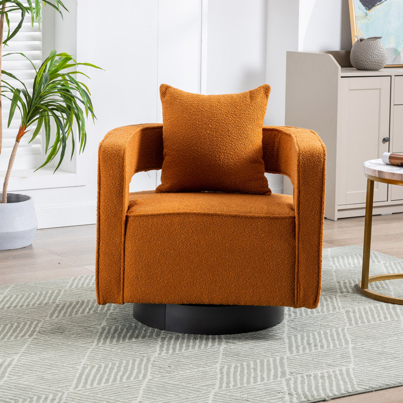 Davidanthony Upholstered Swivel Barrel Chair, Caramel Polyester