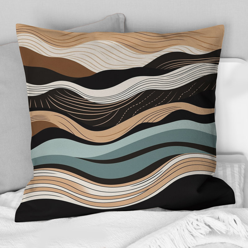 Teal Black Line Art Elegance I - Abstract Shapes Printed Throw Pillow