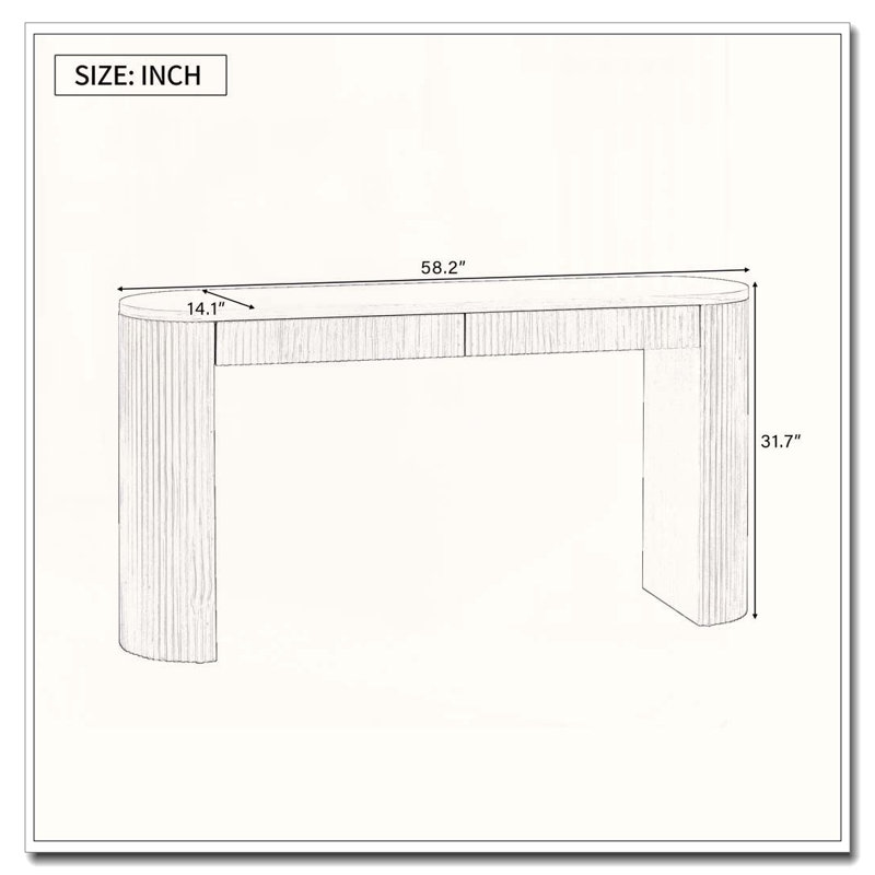 58.2" Entryway Table with Large Top and Dual Drawers,Console Table with Arched Sturdy Legs Stripe Design, Natural
