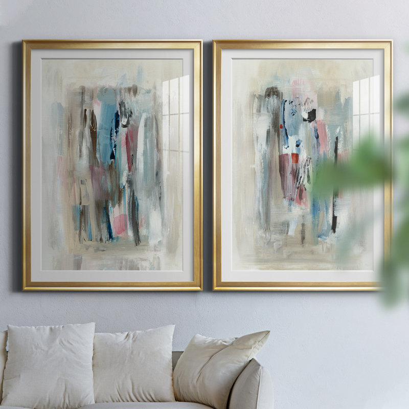 " Rain Shadow I " 2 - Pieces, White, 26.5" H x 73" W x 1.5" D, Gold Framed Paper