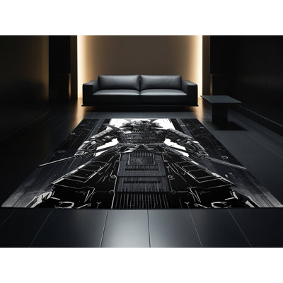 Tapis noir moelleux moelleux à motif géométrique moderne Samton Cybernetic