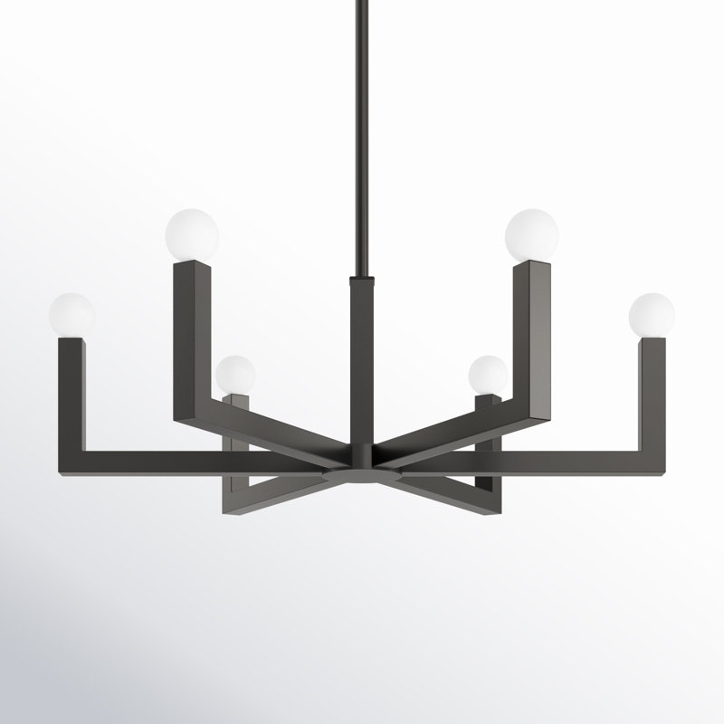 6 - Light Dimmable Geometric Chandelier, Black Oxide, 27"