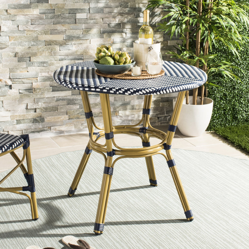 Wilburg Round Metal Outdoor Bistro Table , 31.5'' in. W 31.5'' in. D, Navy/White