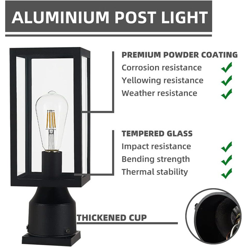 Outdoor Post Light,Waterproof Cast Aluminium Lamp Post Light Fixture,Post Lantern With Pier Mount Base,Matte Black,13.8'',Suitable For Garden,Yard Or Driveway,Etc
