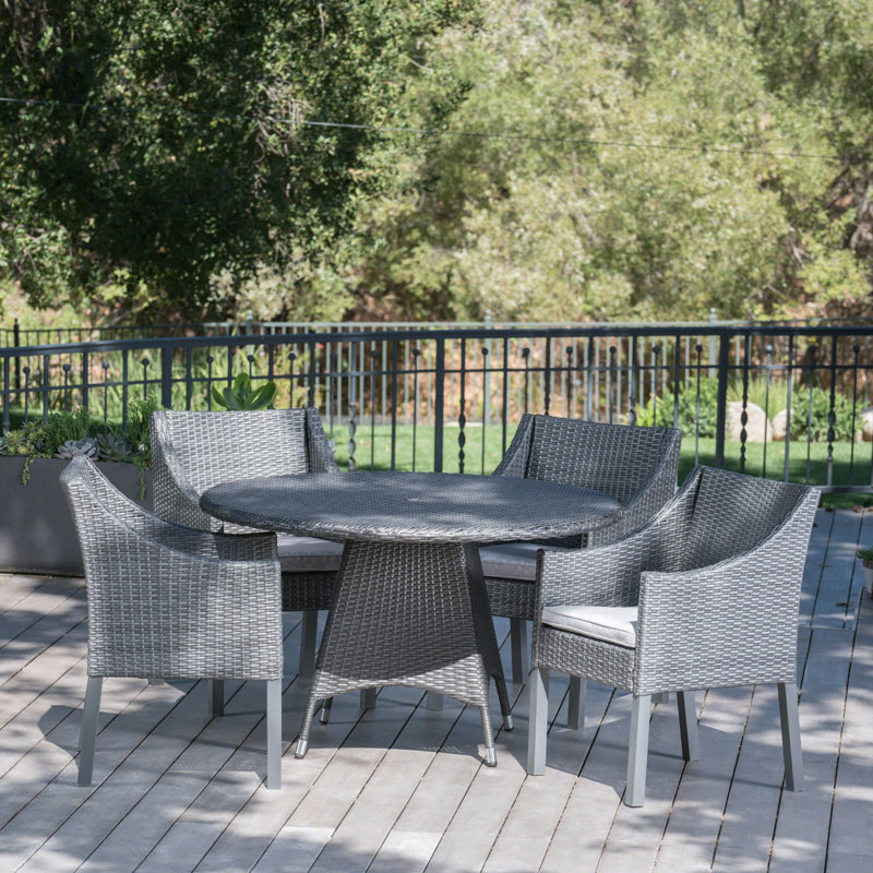 Arevalo 4 - Person Wicker Patio Dining Set with Round Table, Gray