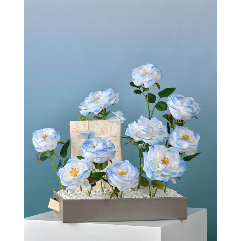 Fleurs roses artificielles 17 po, Bleu