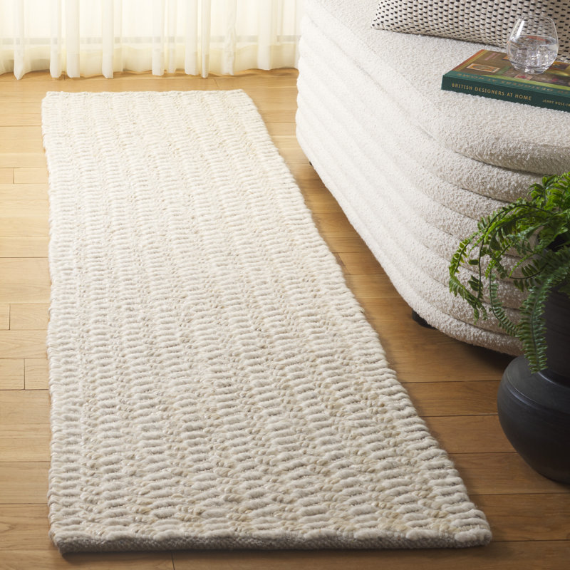 Carlota Natural Fiber Hand Loomed Jute/Wool/Cotton Solid Color Rug in Bleach/Ivory, Runner 2'3" x 8'