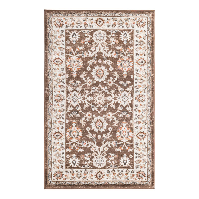 Tapis floral brun / ivoire Charlotte, Rectangle 3 pi x 5 pi 3 po